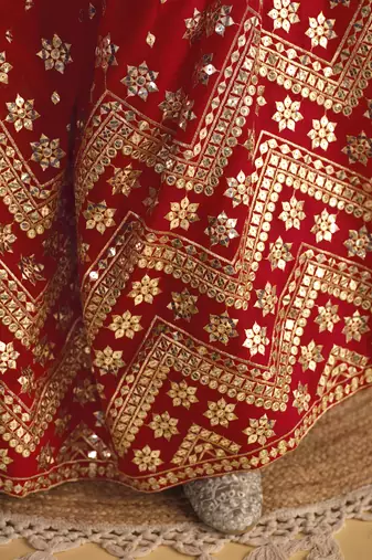 Red Zari Sequins Embroidered Georgette Designer Wedding Lehenga Choli