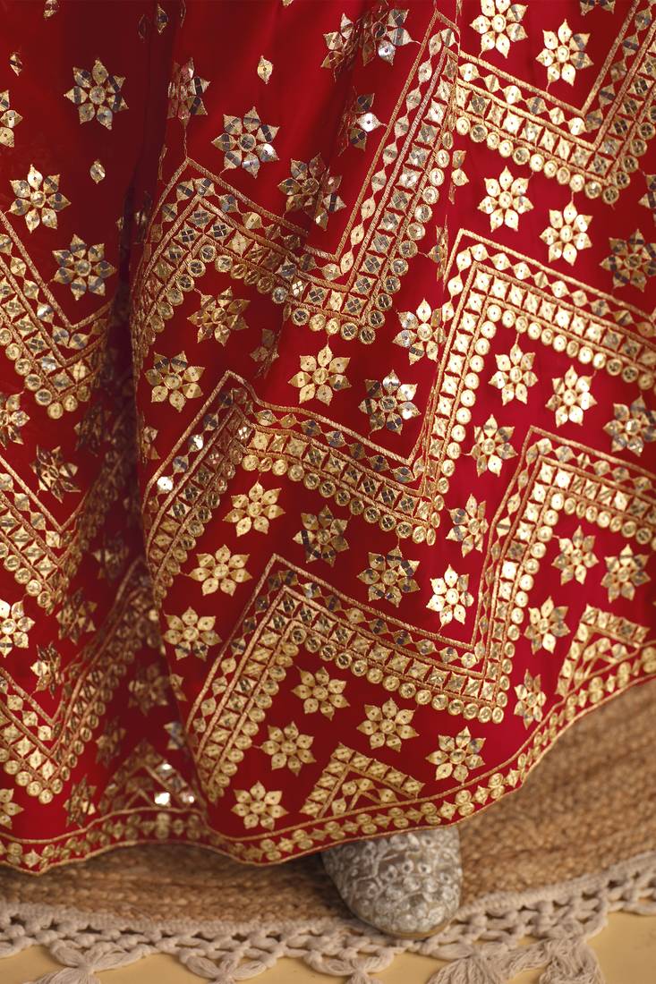 Red Zari Sequins Embroidered Georgette Designer Wedding Lehenga Choli