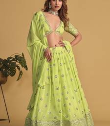 Green Georgette Sequins Work Lehenga Choli with Embroidered Net Dupatta