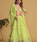 Green Georgette Sequins Work Lehenga Choli with Embroidered Net Dupatta