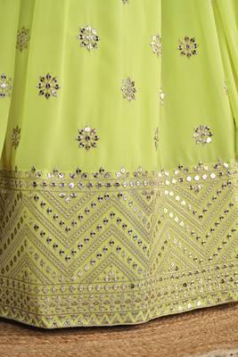 Green Georgette Sequins Work Lehenga Choli with Embroidered Net Dupatta 5