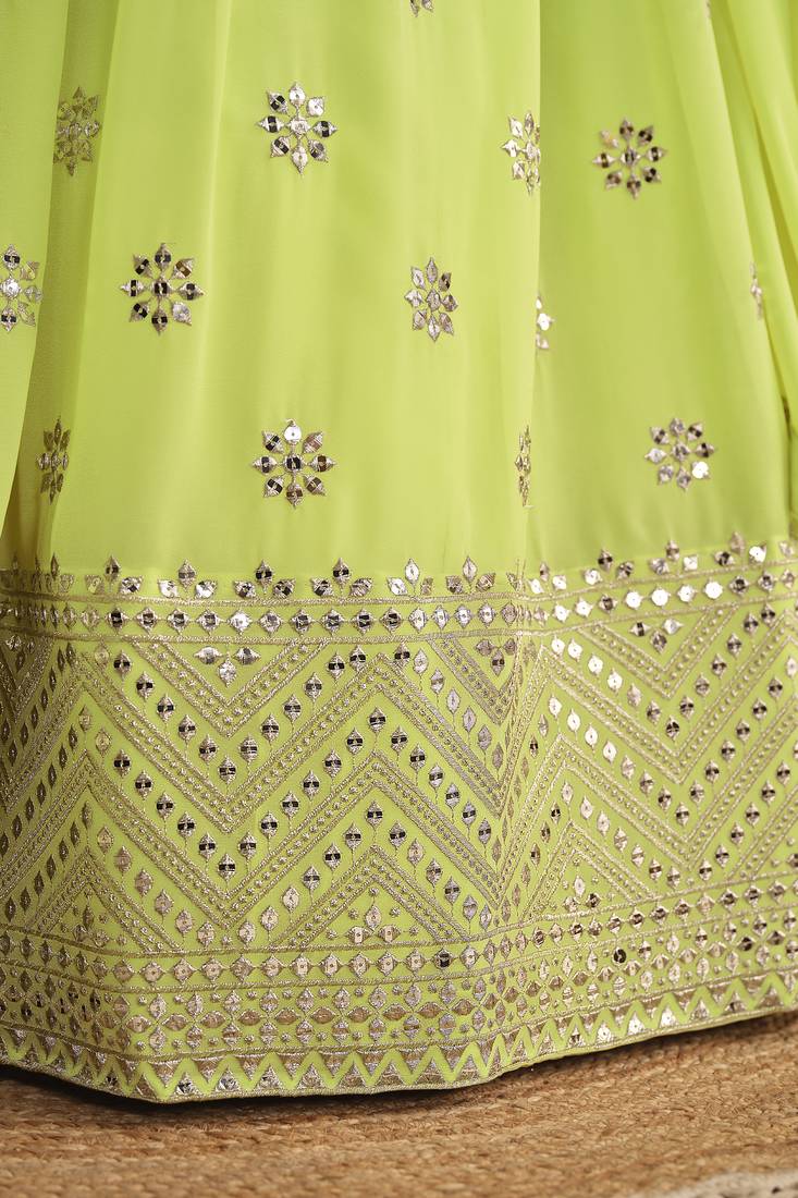 Green Georgette Sequins Work Lehenga Choli with Embroidered Net Dupatta