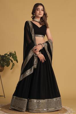 Black Zari Sequins Embroidered Georgette Designer Party Wear Lehenga Choli 1