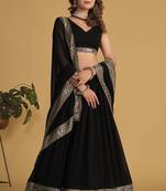 Black Zari Sequins Embroidered Georgette Designer Party Wear Lehenga Choli