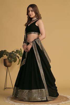 Black Zari Sequins Embroidered Georgette Designer Party Wear Lehenga Choli 3