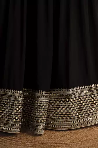 Black Zari Sequins Embroidered Georgette Designer Party Wear Lehenga Choli