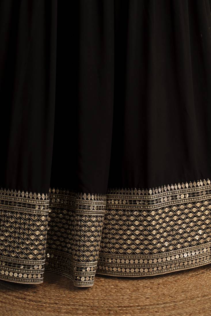 Black Zari Sequins Embroidered Georgette Designer Party Wear Lehenga Choli