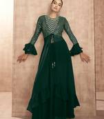 Green Embroidered Georgette Stitched Lehenga Suit. Up To 42" Size