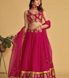 Pink Zari Sequins Embroidered Georgette Lehenga Choli For Bride