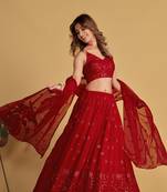 Red Zari Sequins Embroidered Georgette Designer Party Wear Lehenga Choli