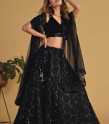 Black Organza Silver Sequin Work Lehenga Choli Set