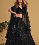Black Organza Silver Sequin Work Lehenga Choli Set