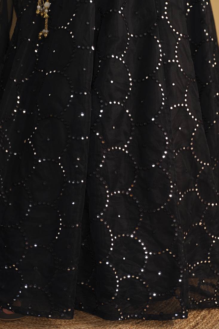 Black Organza Silver Sequin Work Lehenga Choli Set