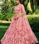 Provocative Pink Multiple Sequins And Thread Embroider Net Lehenga Choli