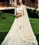  White Multiple Sequins And Thread Embroider Net Lehenga Choli