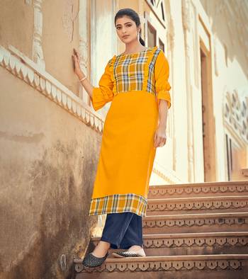 Designer Rayon Yellow Color Frills With Checked Printed kurta 1