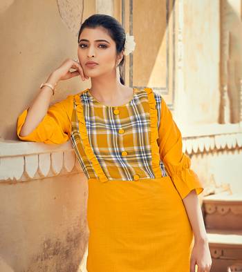 Designer Rayon Yellow Color Frills With Checked Printed kurta 2