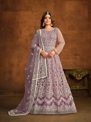 LAVENDER EMBROIDERED SOFT NET ANARKALI SALWAR KAMEEZ 1