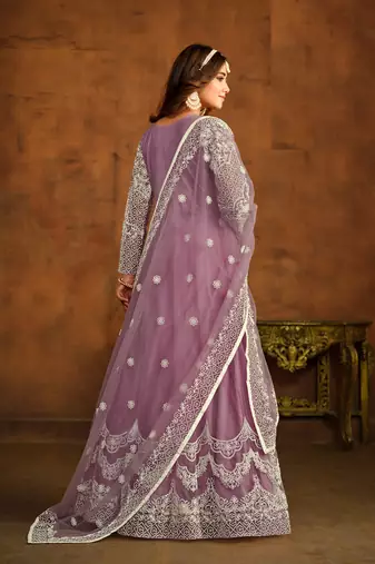 LAVENDER EMBROIDERED SOFT NET ANARKALI SALWAR KAMEEZ