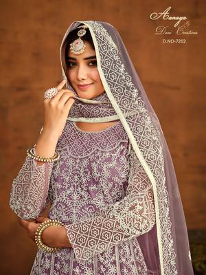 LAVENDER EMBROIDERED SOFT NET ANARKALI SALWAR KAMEEZ 3