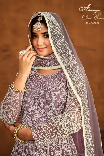 LAVENDER EMBROIDERED SOFT NET ANARKALI SALWAR KAMEEZ