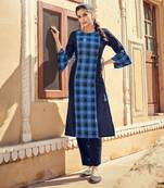 Designer Rayon Blue Color With CutWork Solid Checked  Printed Kurta