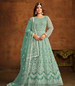 SEA GREEN EMBROIDERED SOFT NET ANARKALI SALWAR KAMEEZ