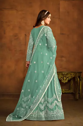 SEA GREEN EMBROIDERED SOFT NET ANARKALI SALWAR KAMEEZ