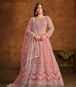 PINK EMBROIDERED SOFT NET ANARKALI SALWAR KAMEEZ