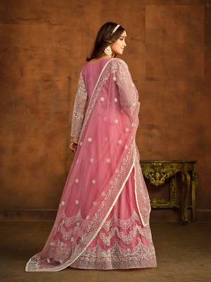 PINK EMBROIDERED SOFT NET ANARKALI SALWAR KAMEEZ 3