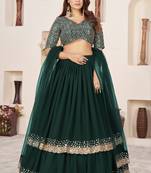 GREEN SEQUINS & ZARI EMBROIDERED GEORGETTE DESIGNER BRIDAL WEDDING & PARTY WEAR FESTIVAL SEMI STITCHED LEHENGA