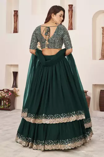 GREEN SEQUINS & ZARI EMBROIDERED GEORGETTE DESIGNER BRIDAL WEDDING & PARTY WEAR FESTIVAL SEMI STITCHED LEHENGA
