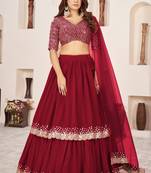 RED SEQUINS & ZARI EMBROIDERED GEORGETTE DESIGNER BRIDAL WEDDING & PARTY WEAR FESTIVAL SEMI STITCHED LEHENGA