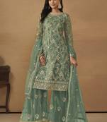 Rama green net heavy thread embroidery with sequis work salwar kameez