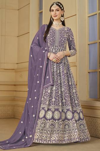 Purple faux georgette heavy thread embroidery with sequis work salwar kameez