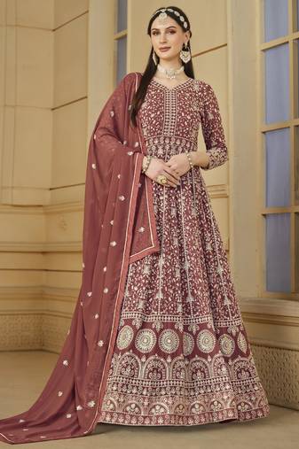 Chocolate faux georgette heavy thread embroidery with sequis work salwar kameez