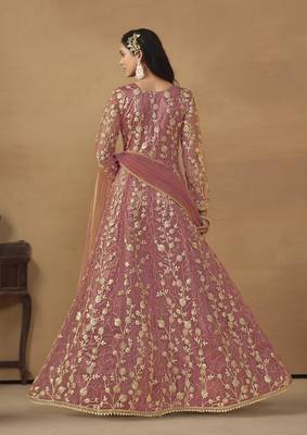Dusty pink net heavy thread embroidery with sequis work salwar kameez 3