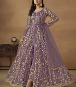 Purple net heavy thread embroidery with sequis work salwar kameez