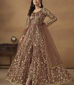 Brown net heavy thread embroidery with sequis work salwar kameez
