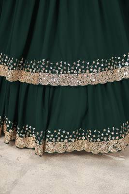 GREEN SEQUINS & ZARI EMBROIDERED GEORGETTE DESIGNER BRIDAL WEDDING & PARTY WEAR FESTIVAL SEMI STITCHED LEHENGA 7