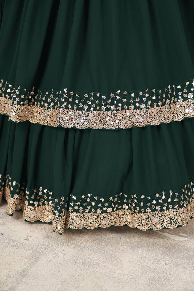 GREEN SEQUINS & ZARI EMBROIDERED GEORGETTE DESIGNER BRIDAL WEDDING & PARTY WEAR FESTIVAL SEMI STITCHED LEHENGA