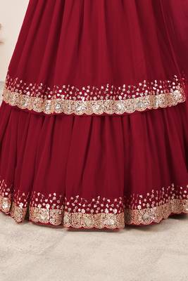 RED SEQUINS & ZARI EMBROIDERED GEORGETTE DESIGNER BRIDAL WEDDING & PARTY WEAR FESTIVAL SEMI STITCHED LEHENGA 7