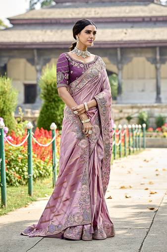 Mauve Colour Faux Banarasi Silk Embroidered Woven Saree With Blouse