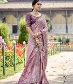 Mauve Colour Faux Banarasi Silk Embroidered Woven Saree With Blouse