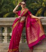 Dark Magenta Color Weaving Silk Blend Saree With Blouse