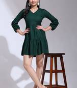  Green Plain Cotton Rayon Mini Western Dress for Women