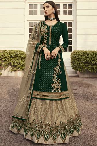 Green Georgette Skirt Style Semi-Stitched Salwar Suit