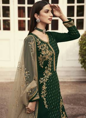 Green Georgette Skirt Style Semi-Stitched Salwar Suit 2