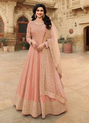 Peach Silk Blend Resham Embroidered Salwar Kameez Set 1