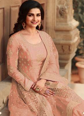 Peach Silk Blend Resham Embroidered Salwar Kameez Set 2